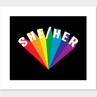 She/Her Pronouns Rainbow Burst Posters and Art